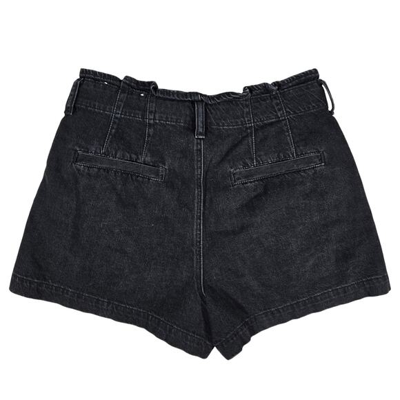 American Eagle Outfitters High Waisted Denim Shorts Black Paper Bag Waist Size 6 - Picture 2 of 9